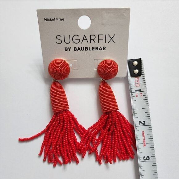 New limited-edition SUGARFIX by BaubleBar Threaded Tassel pink / red Earrings - Picture 8 of 12